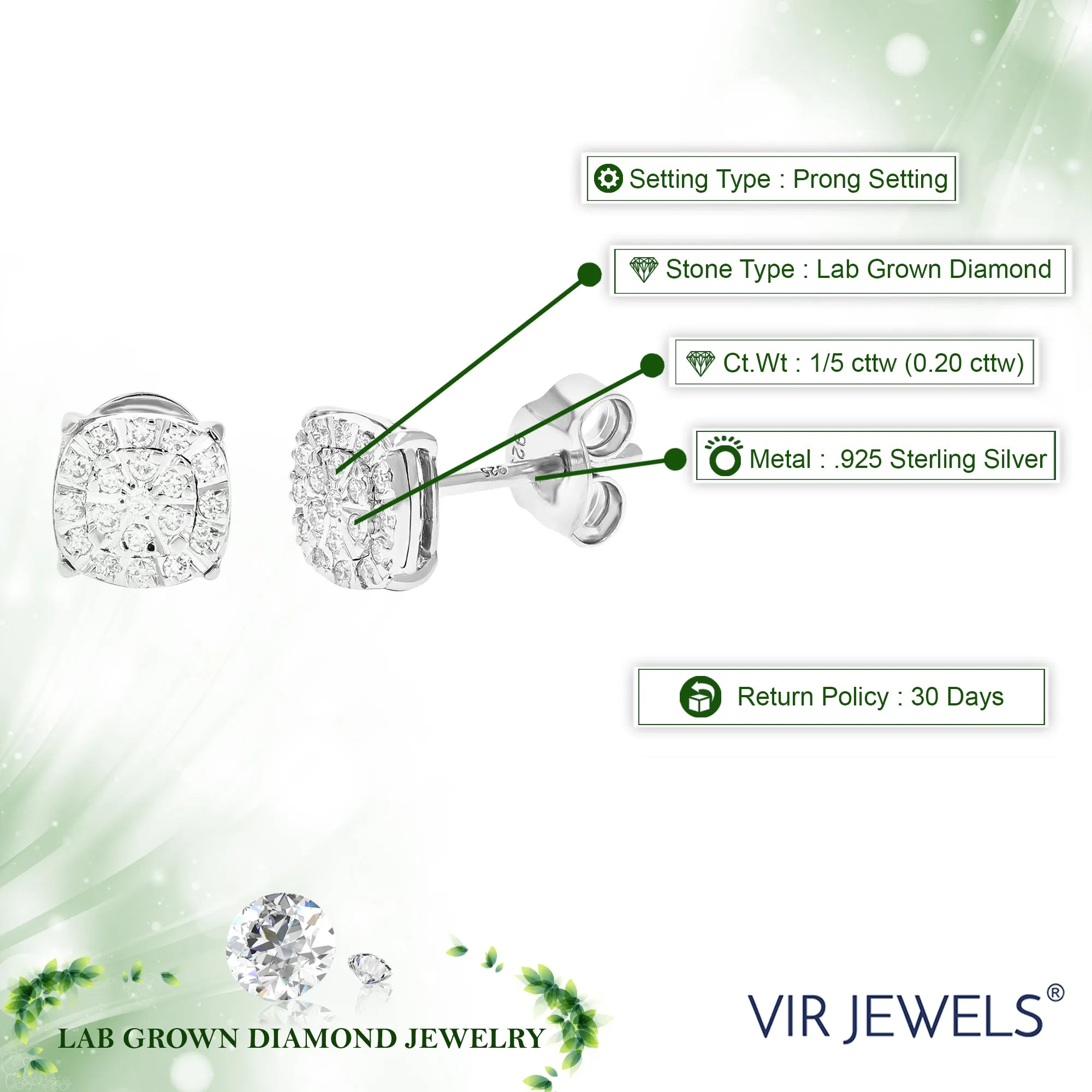 1/5 cttw Composite Diamond Stud Earrings in Sterling Silver