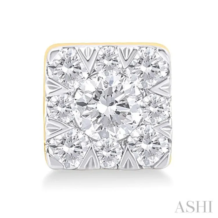 1/6 ctw Lovebright Petite Square Shape Round Cut Diamond Fashion Stud Earring in 10K Yellow Gold