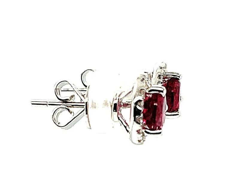 1.71 ct. t.w. Red Tourmaline, Diamond Halo 18k White Gold Round Stud Earrings