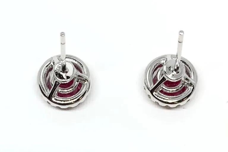 1.71 ct. t.w. Red Tourmaline, Diamond Halo 18k White Gold Round Stud Earrings