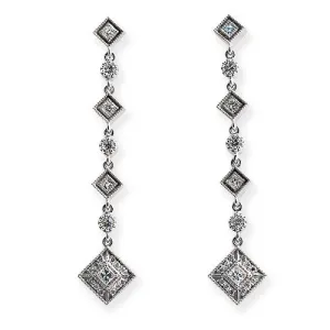 1.80ct Long Dangling Diamond Earrings, 18k White Gold