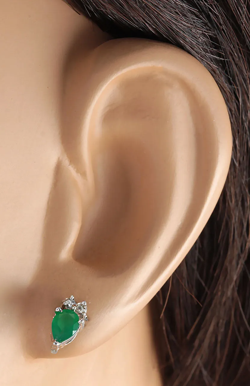 1.82 Carat Natural Emerald 14K White Gold Diamond Earrings