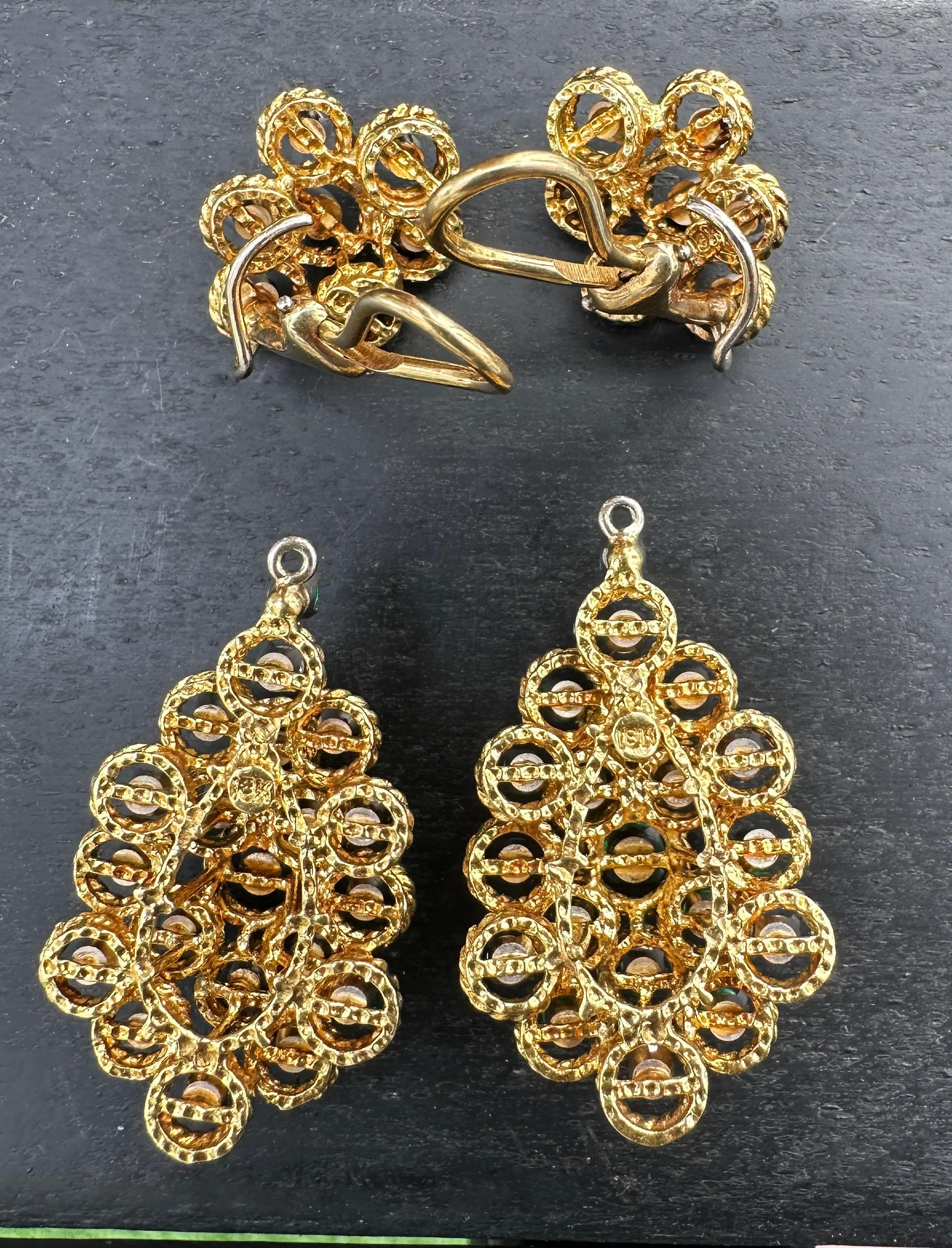 18k Diamond & Emerald Day/Night Earrings