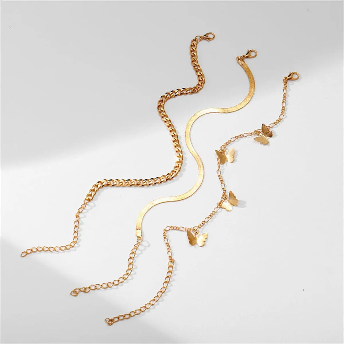 18K Gold-Plated Butterfly Charm Anklet Set