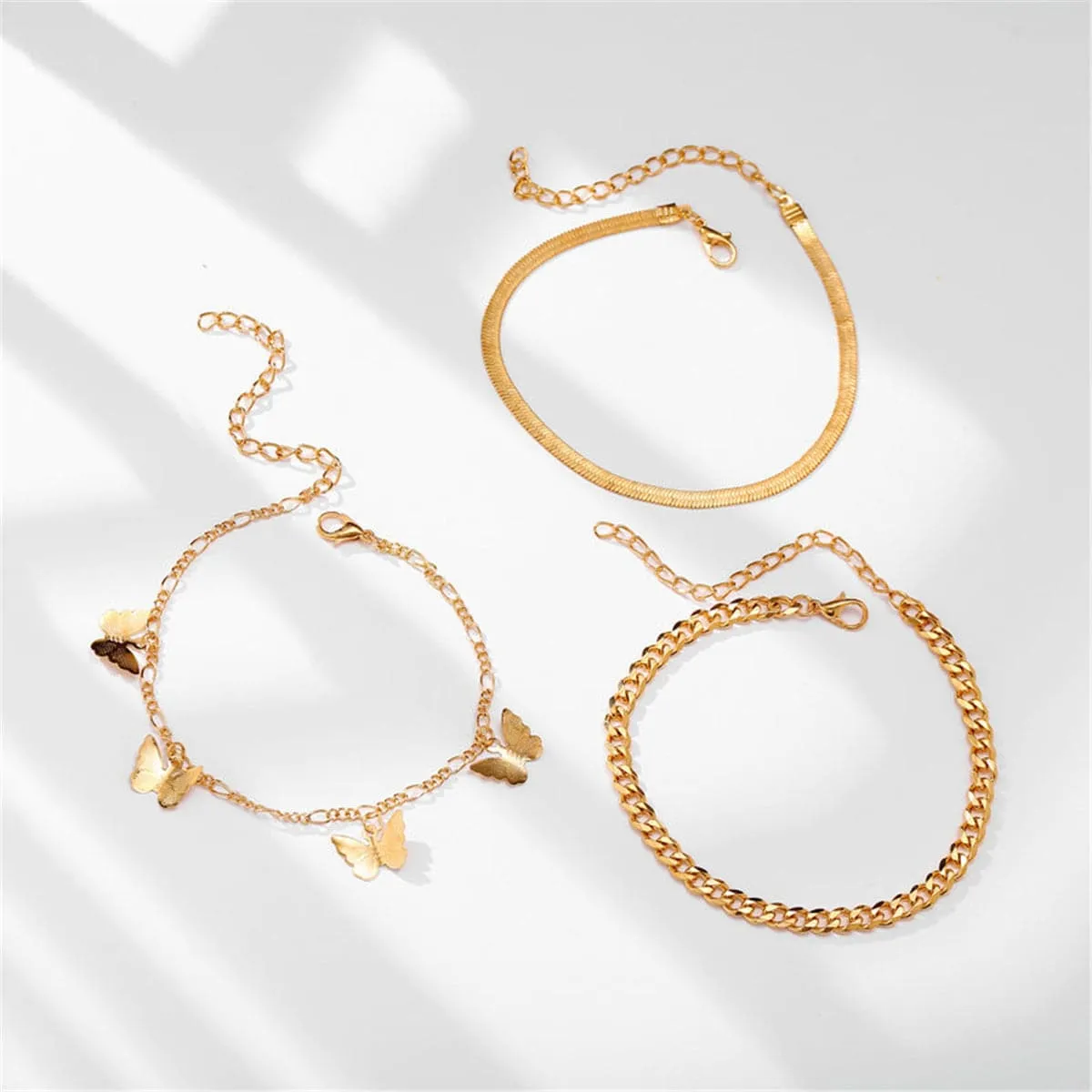 18K Gold-Plated Butterfly Charm Anklet Set