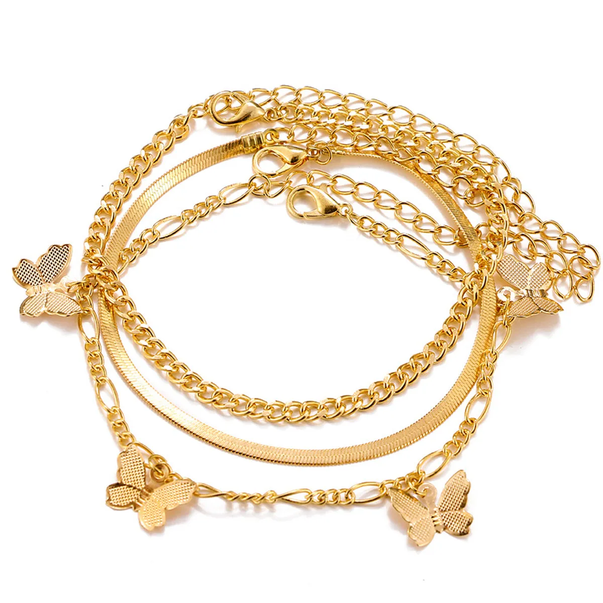 18K Gold-Plated Butterfly Charm Anklet Set