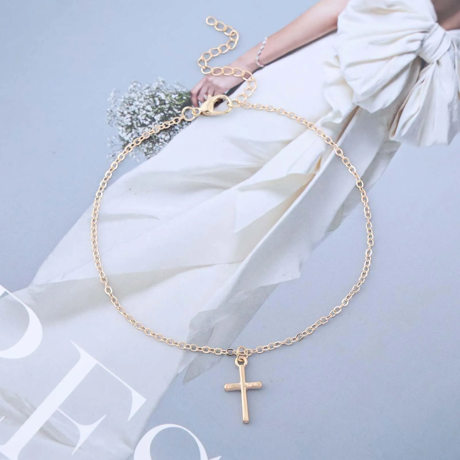 18K Gold-Plated Cross Charm Anklet