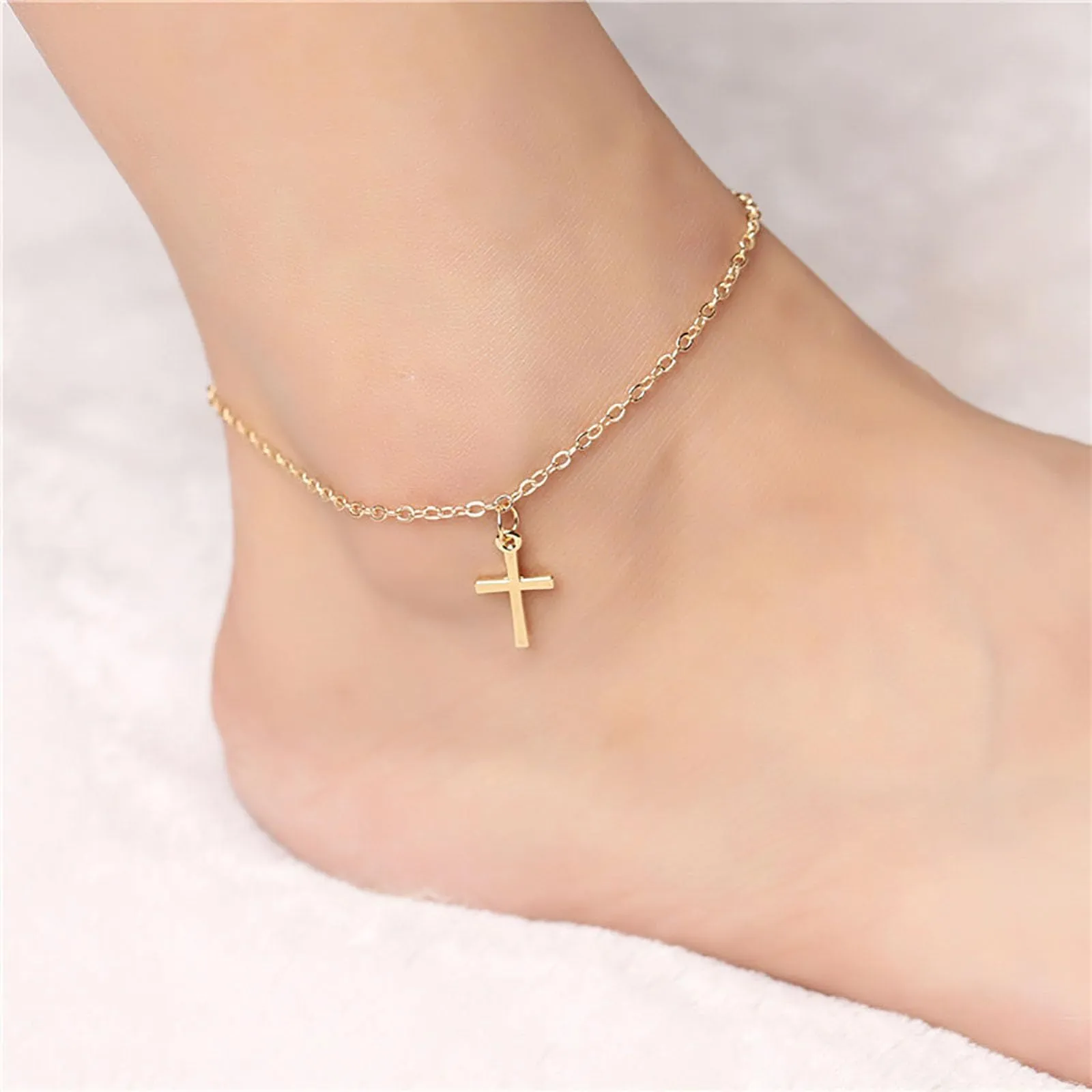 18K Gold-Plated Cross Charm Anklet