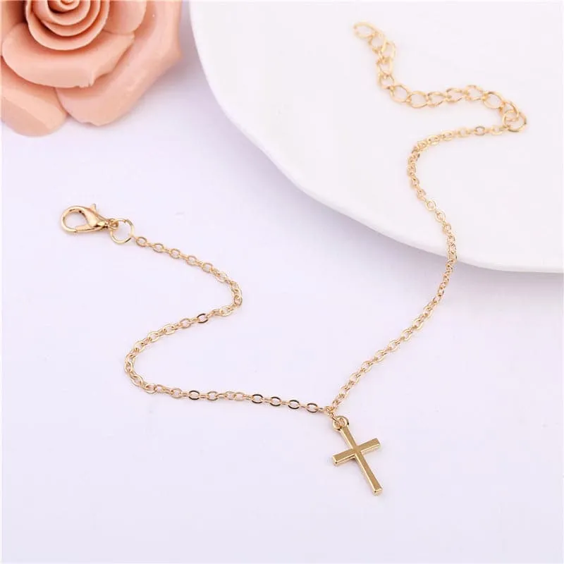 18K Gold-Plated Cross Charm Anklet