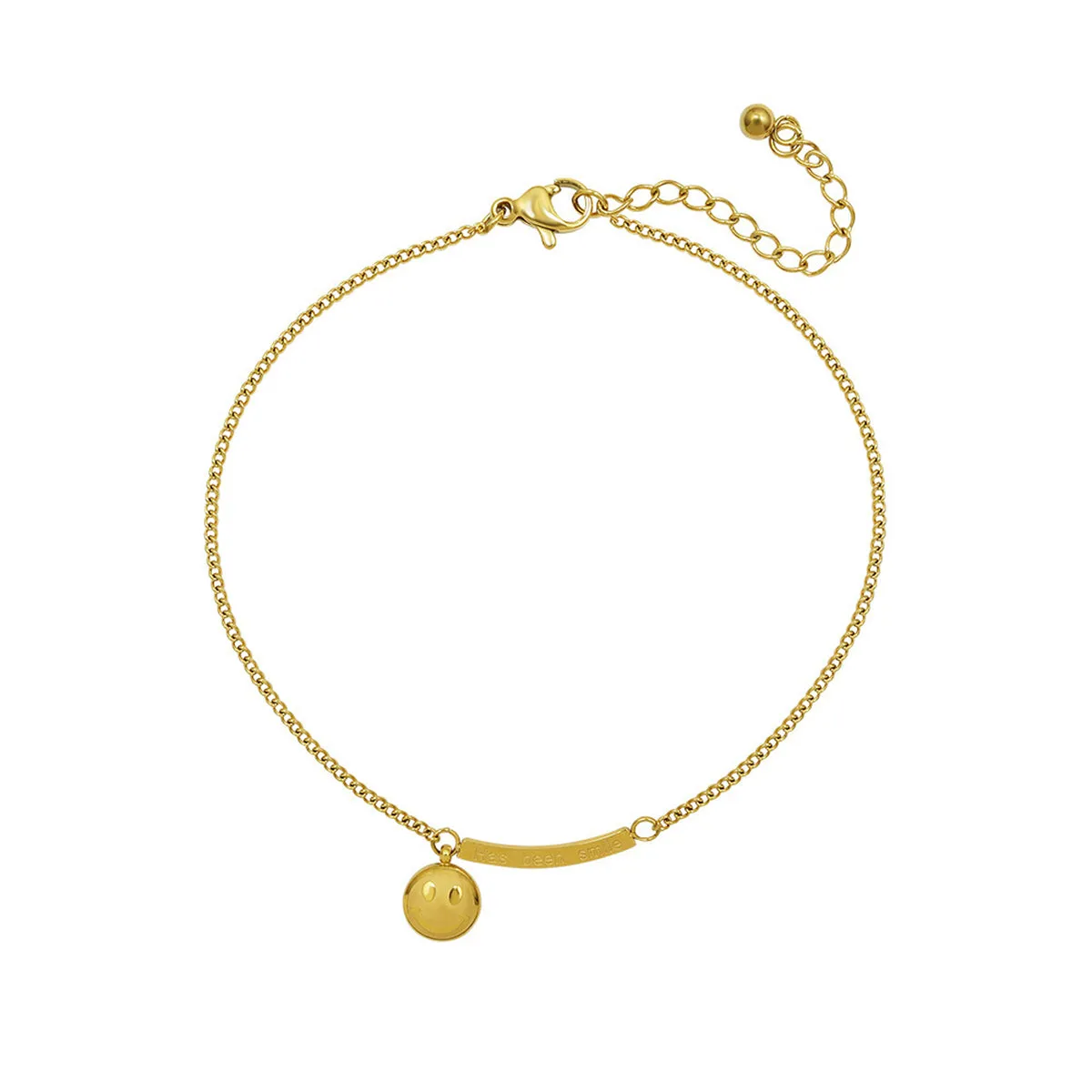 18K Gold-Plated Curved Bar Smiley Charm Anklet