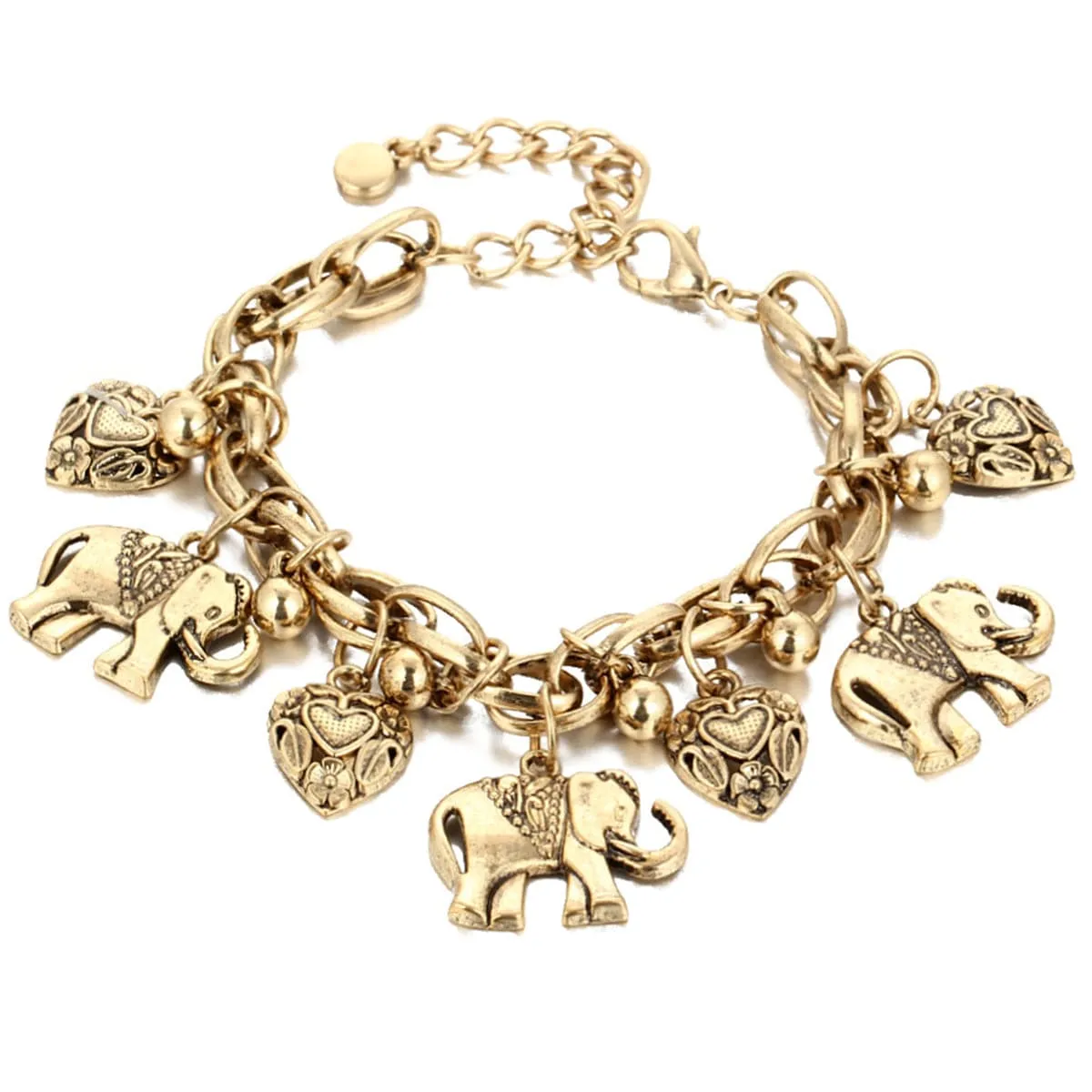 18K Gold-Plated Elephant & Heart Charm Anklet