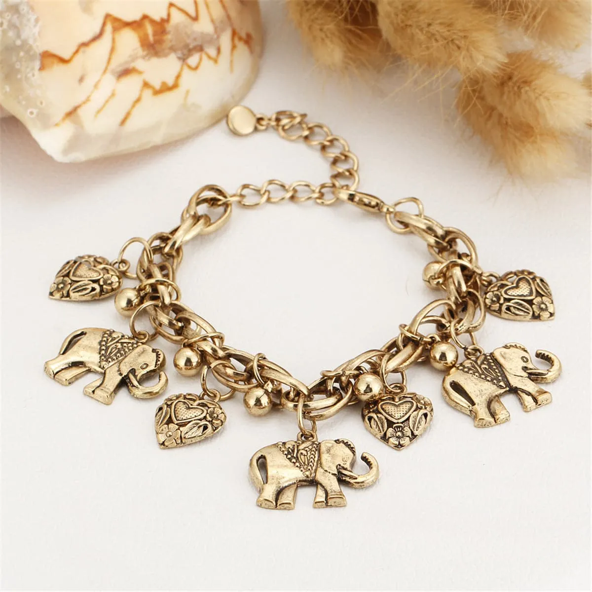 18K Gold-Plated Elephant & Heart Charm Anklet