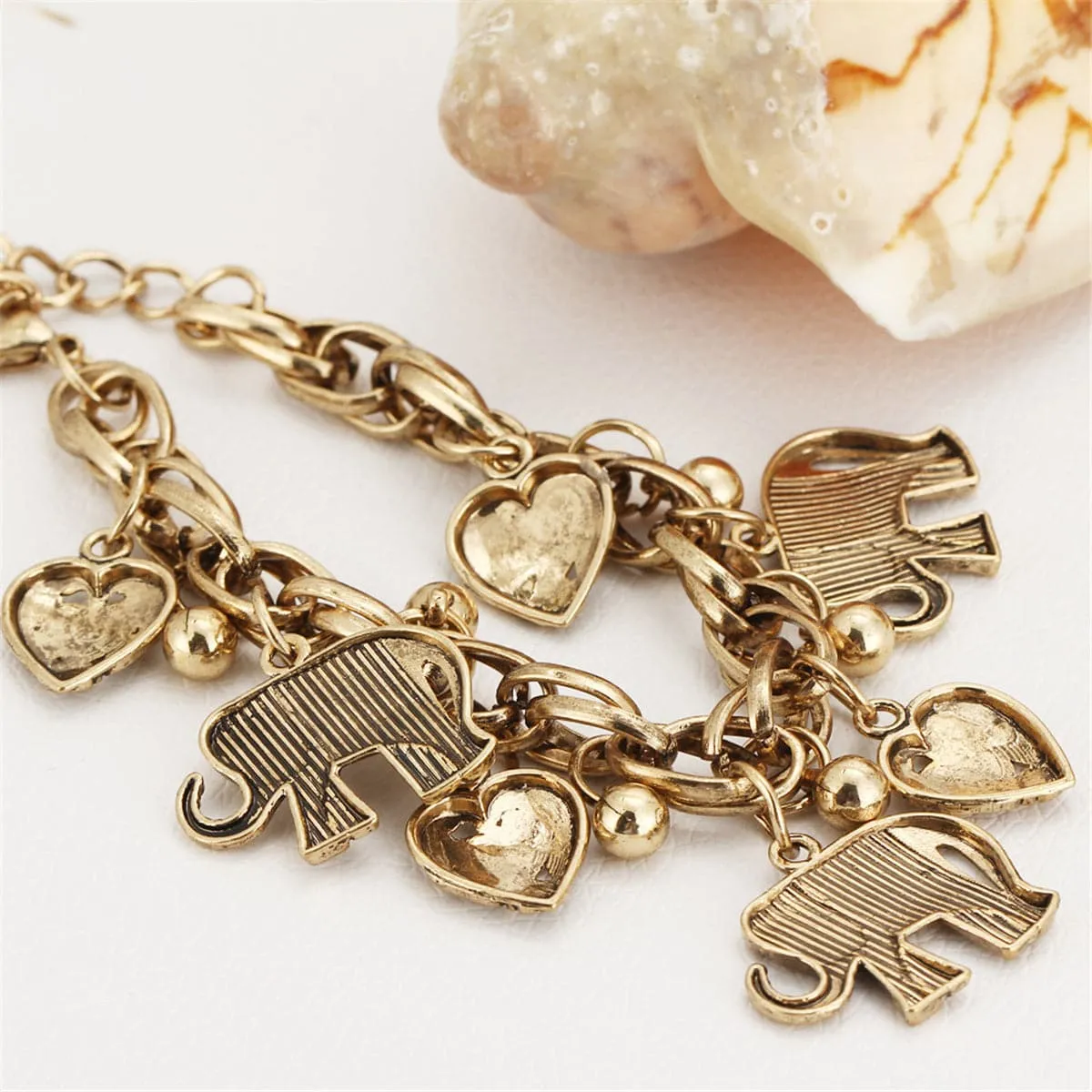 18K Gold-Plated Elephant & Heart Charm Anklet