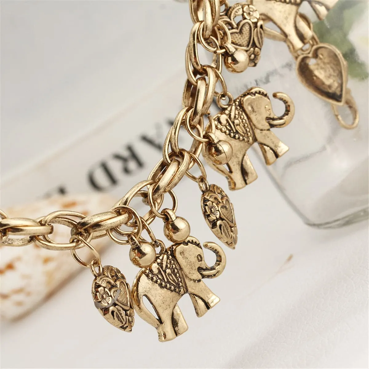 18K Gold-Plated Elephant & Heart Charm Anklet