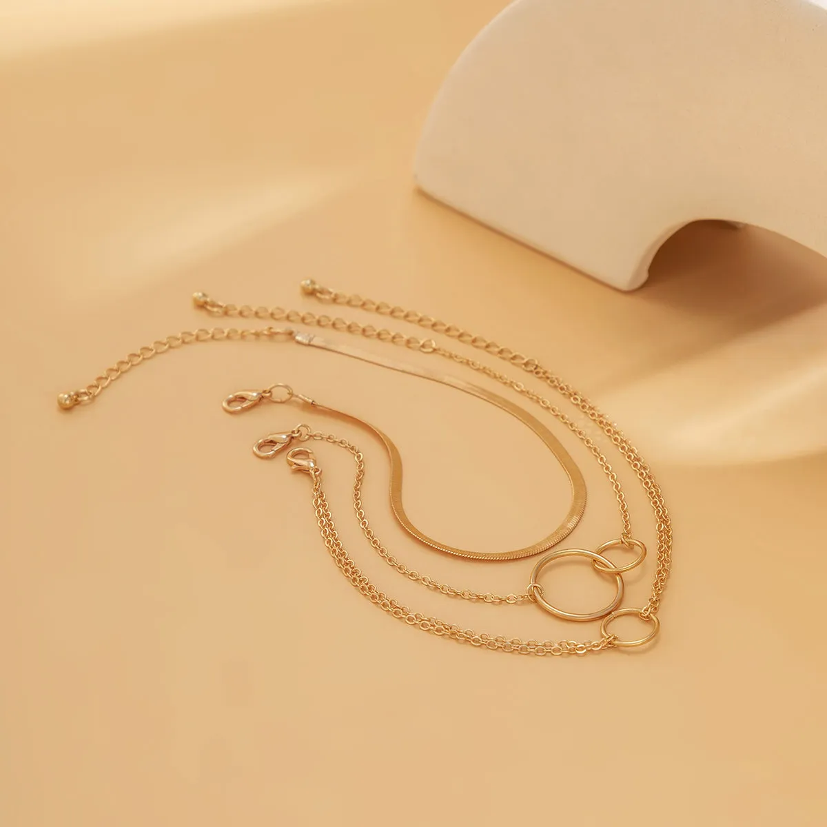 18K Gold-Plated Interlocked-Circle Snake-Chain Anklet Set