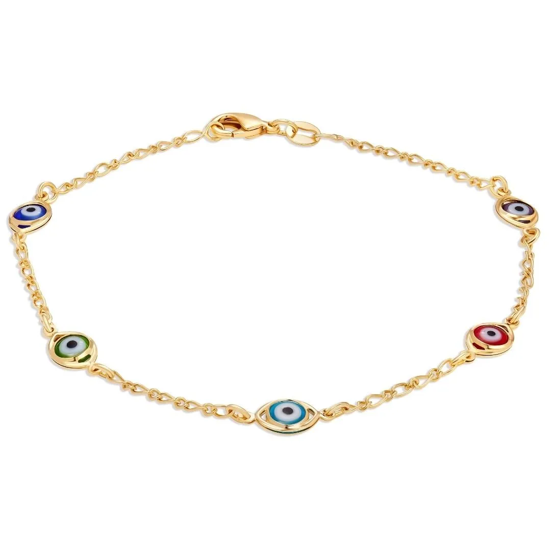 18K Gold Plated Multicolored Evil Eye Anklet