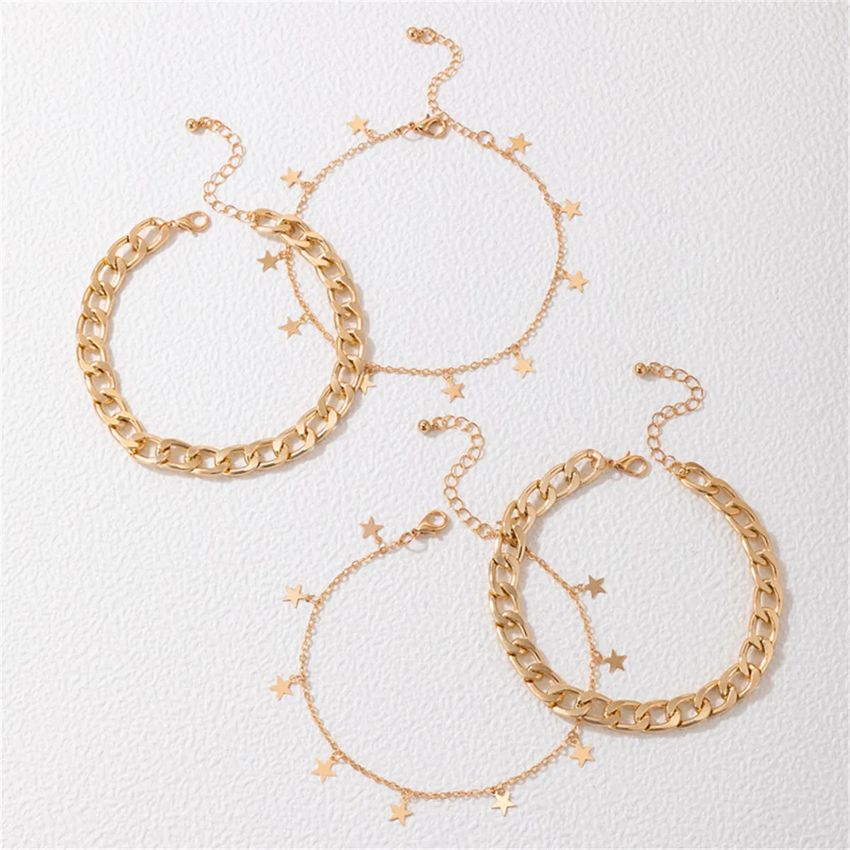 18K Gold-Plated Star Station & Curb Chain Anklet Set