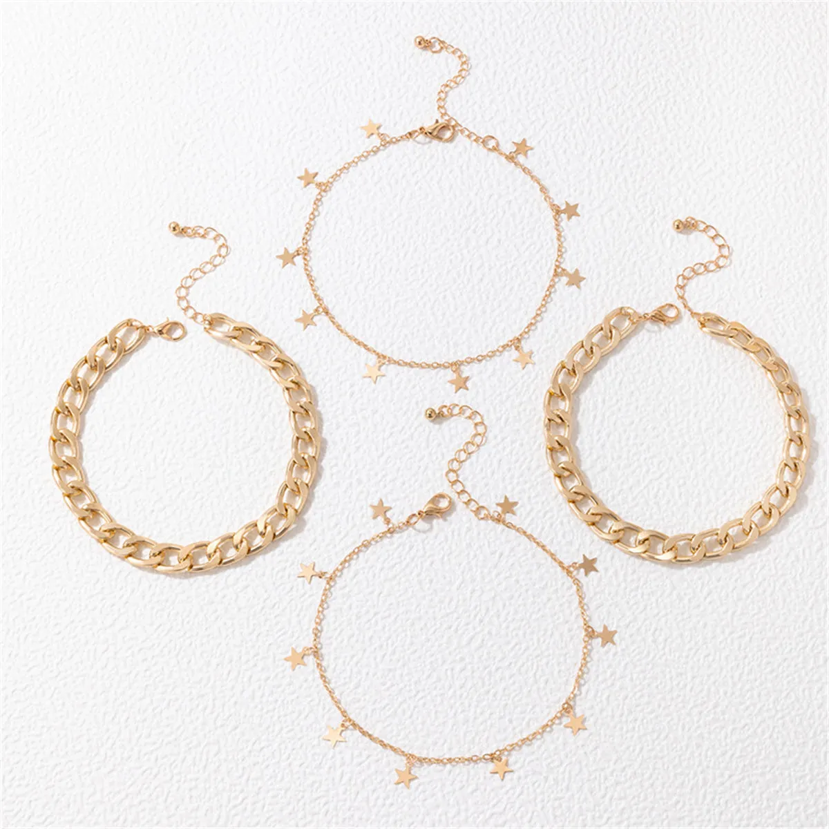 18K Gold-Plated Star Station & Curb Chain Anklet Set