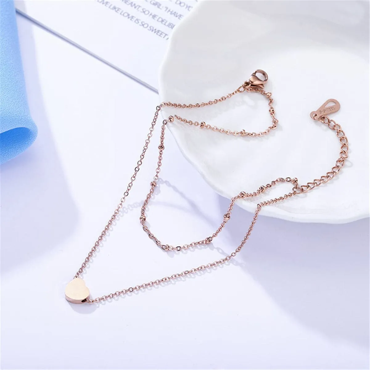 18K Rose Gold-Plated Heart Charm Layer Anklet