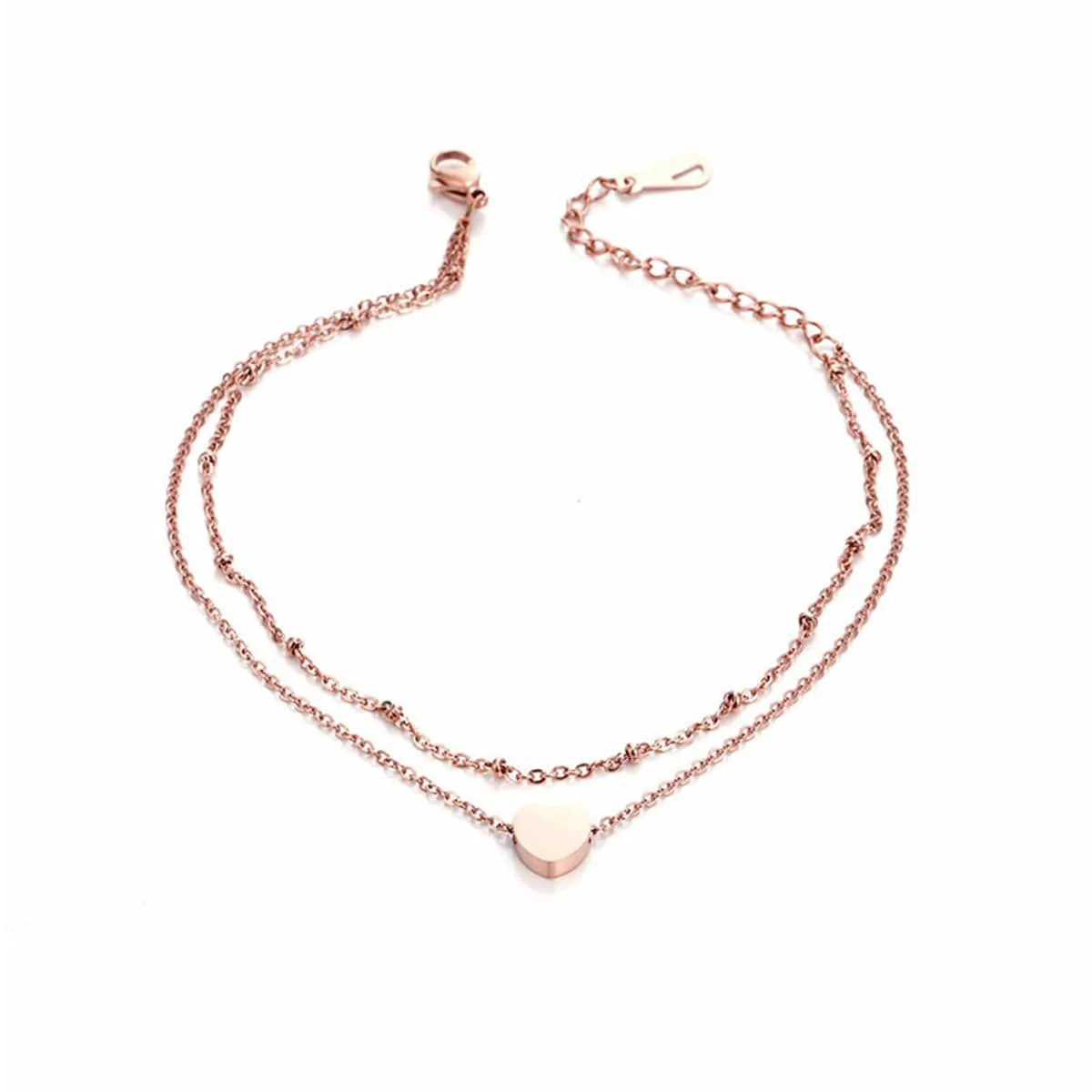 18K Rose Gold-Plated Heart Charm Layer Anklet