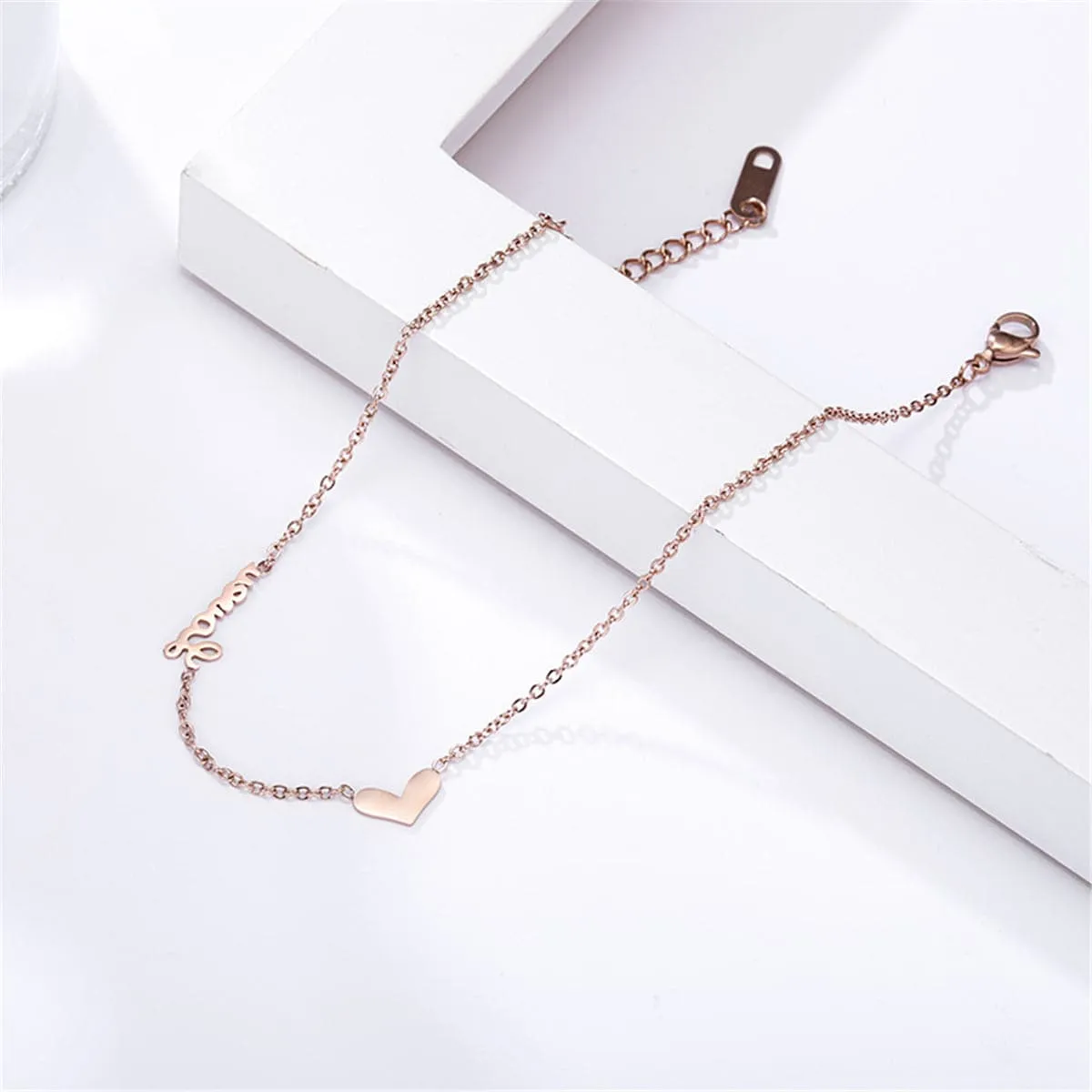 18K Rose Gold-Plated Heart 'Love' Anklet