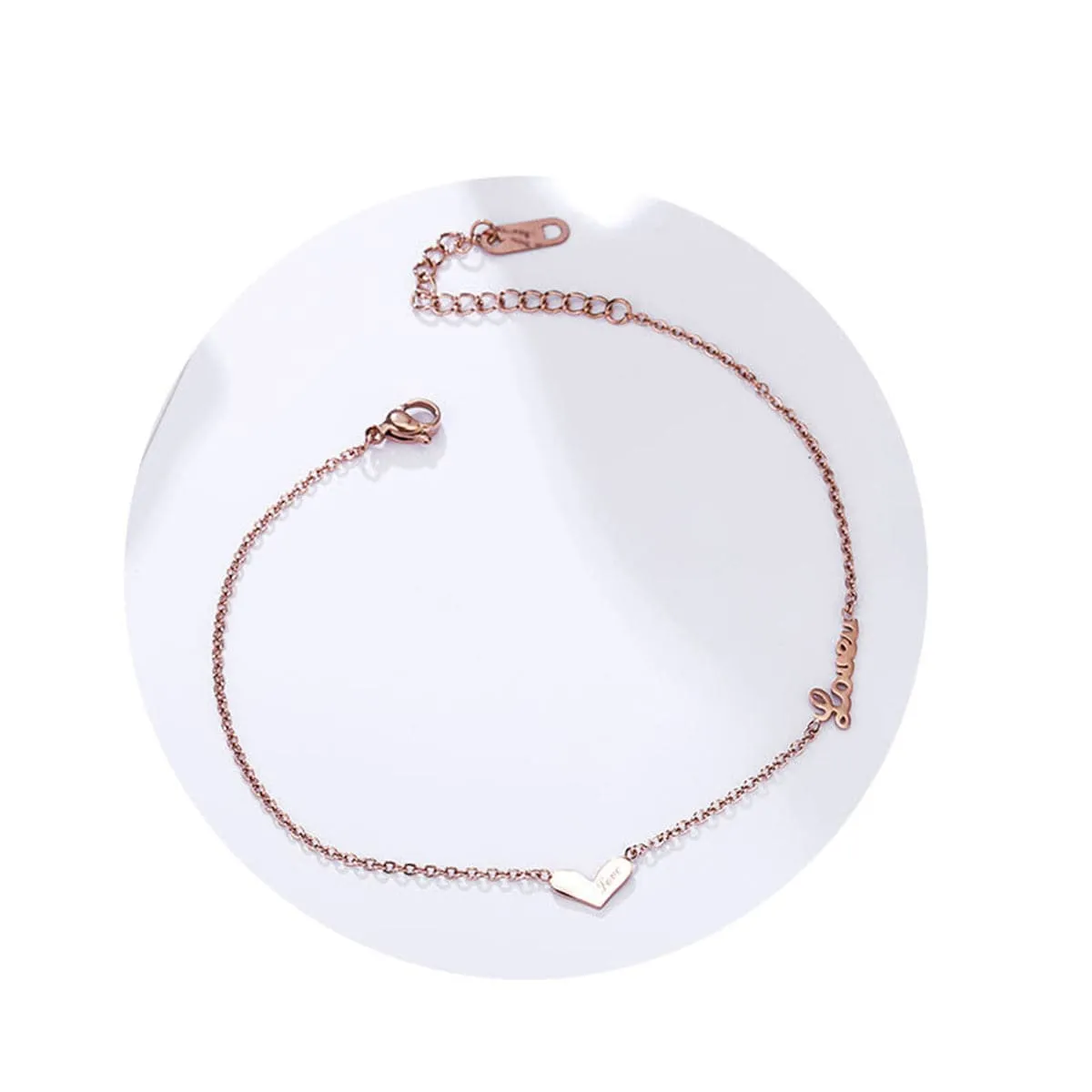 18K Rose Gold-Plated Heart 'Love' Anklet