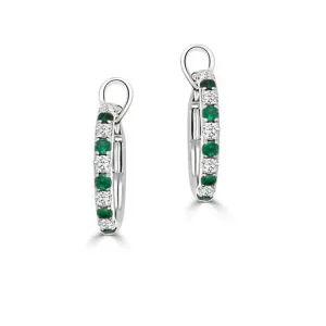 18k White Gold .23cttw Emerald & .22cttw Diamond Hoop Earrings