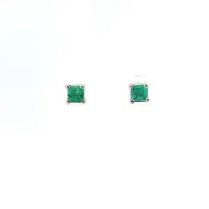 18k White Gold .70ct Princess Cut Emerald Stud Earrings