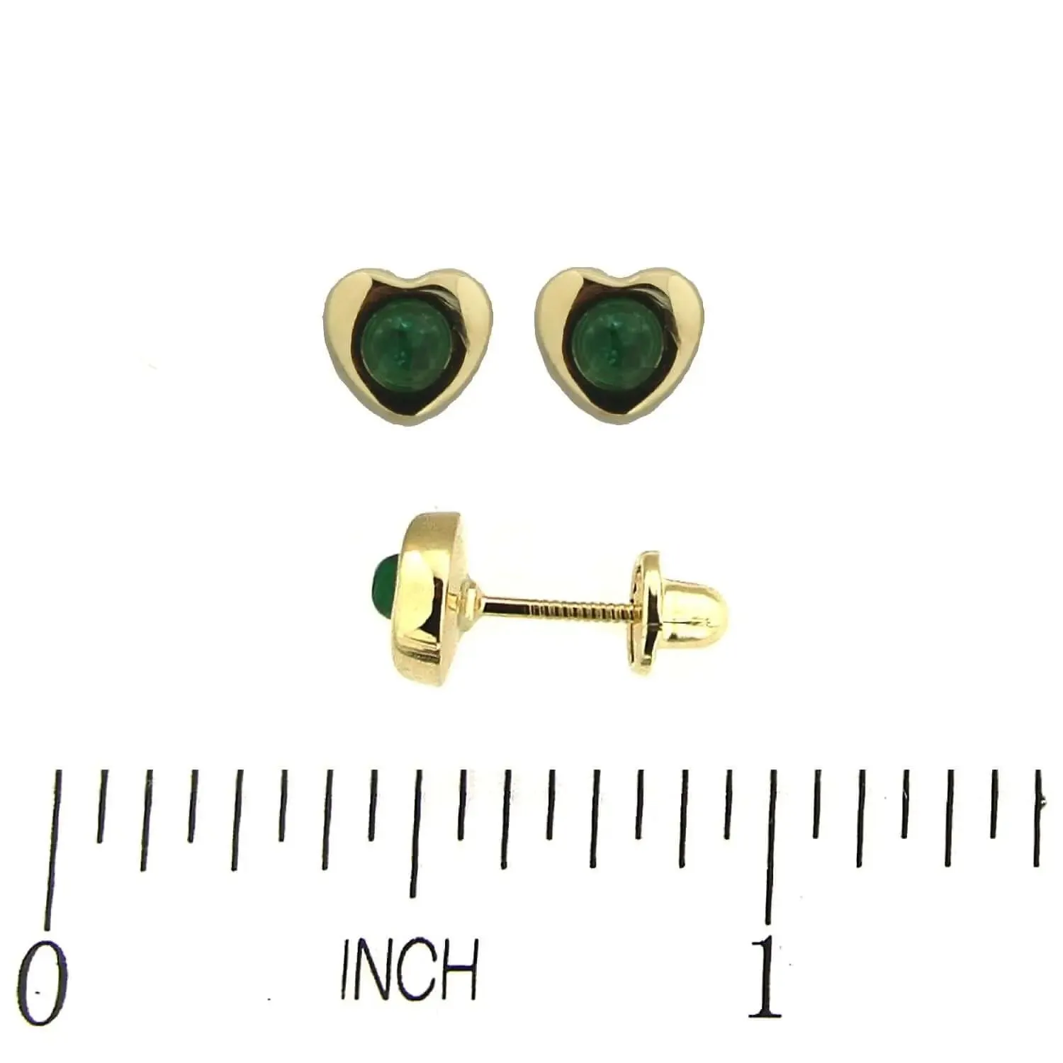 18k Yellow Gold Cabuchon Emerald Heart Screwback Earrings