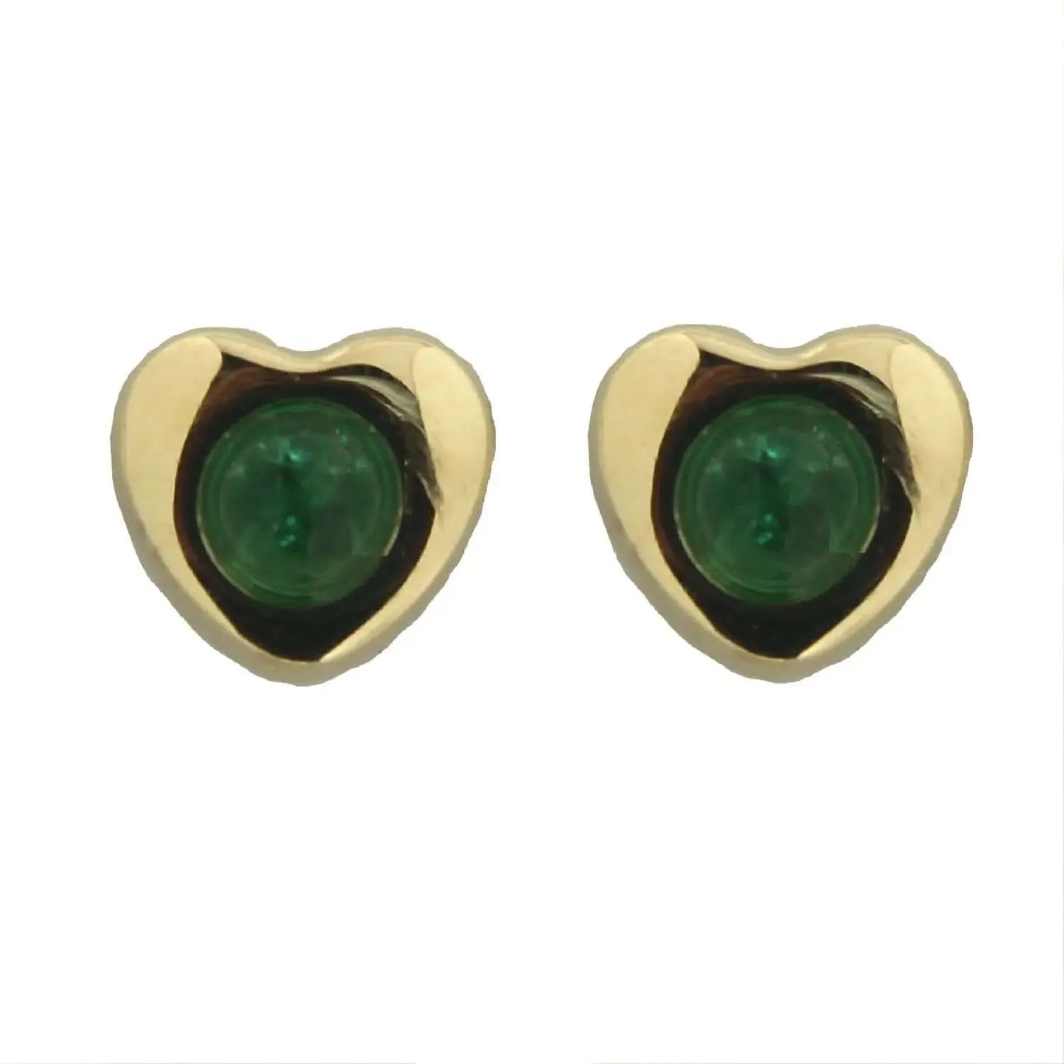 18k Yellow Gold Cabuchon Emerald Heart Screwback Earrings