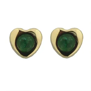 18k Yellow Gold Cabuchon Emerald Heart Screwback Earrings