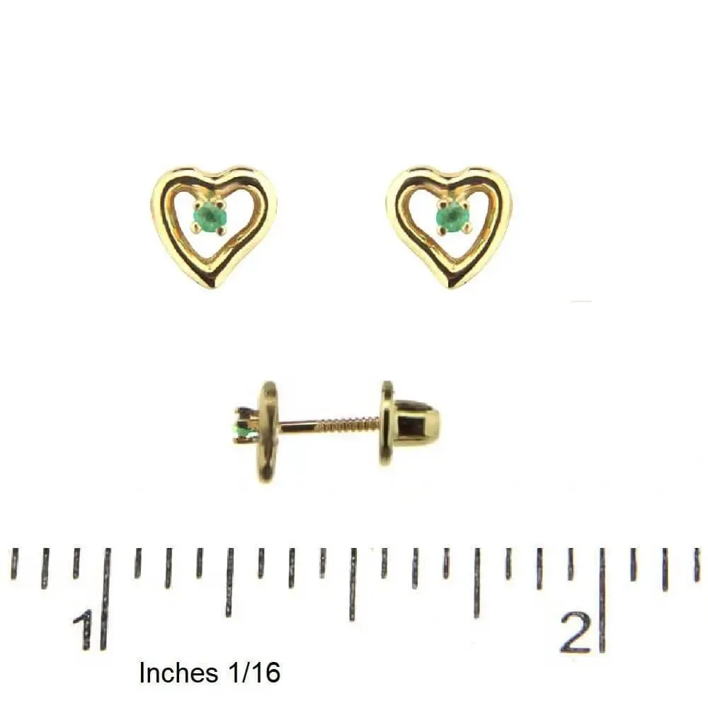 18K Yellow Gold Emerald Heart Covered Screwback Earrings