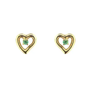 18K Yellow Gold Emerald Heart Covered Screwback Earrings