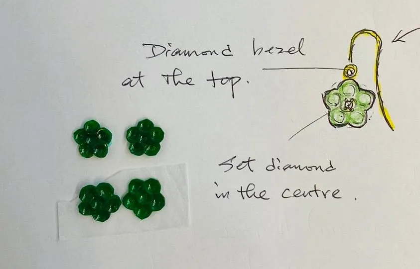 18Kt YG Burmese Emerald Green Jadeite Plum Blossom 0.10ct Diamond Earrings