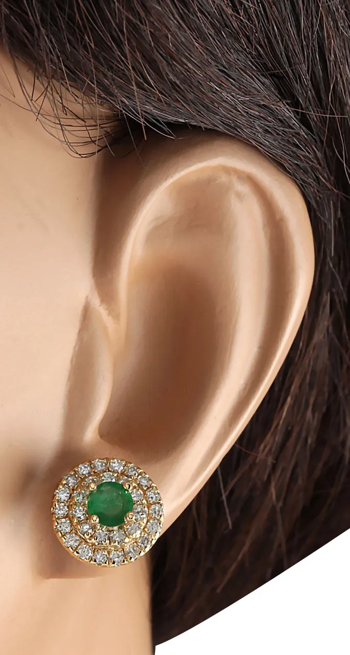 1.90 Carat Natural Emerald 14K Yellow Gold Diamond Earrings