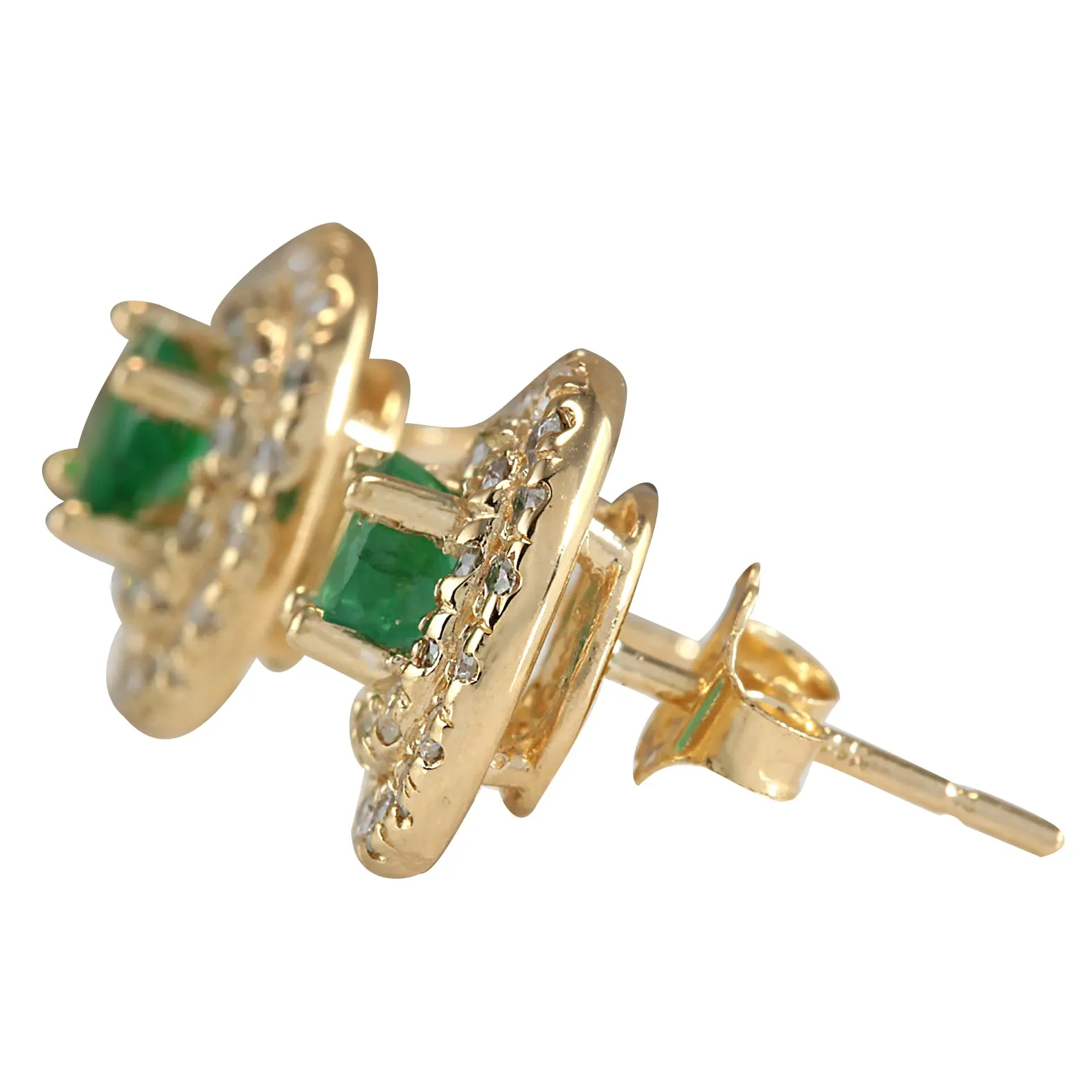 1.90 Carat Natural Emerald 14K Yellow Gold Diamond Earrings