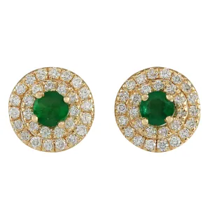 1.90 Carat Natural Emerald 14K Yellow Gold Diamond Earrings