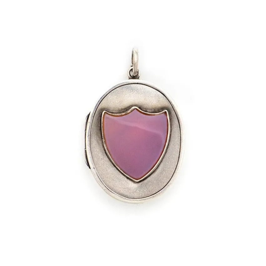 1909 English Sterling Silver Carnelian Shield Locket