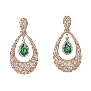 19.22tcw Emerald & Diamonds in 18K Rose Gold Drop Earrings