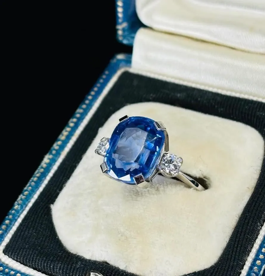 1940s Cushion Cut Ceylon Sapphire Ring