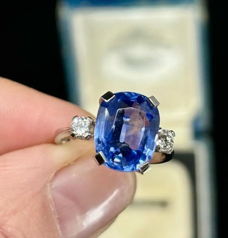 1940s Cushion Cut Ceylon Sapphire Ring