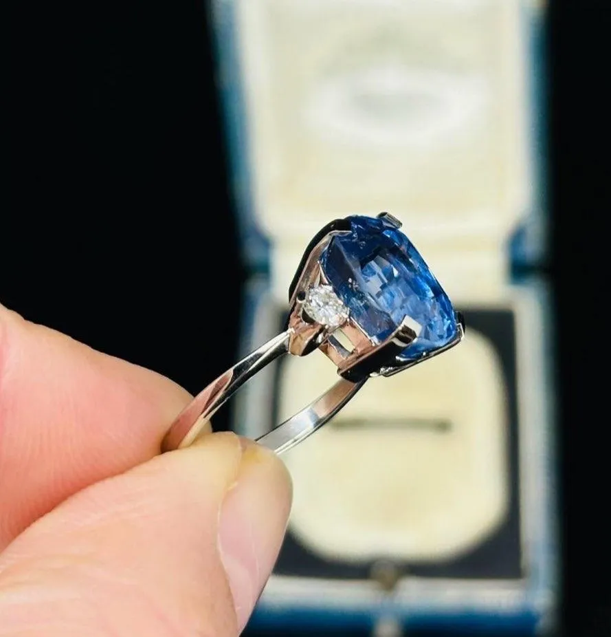 1940s Cushion Cut Ceylon Sapphire Ring