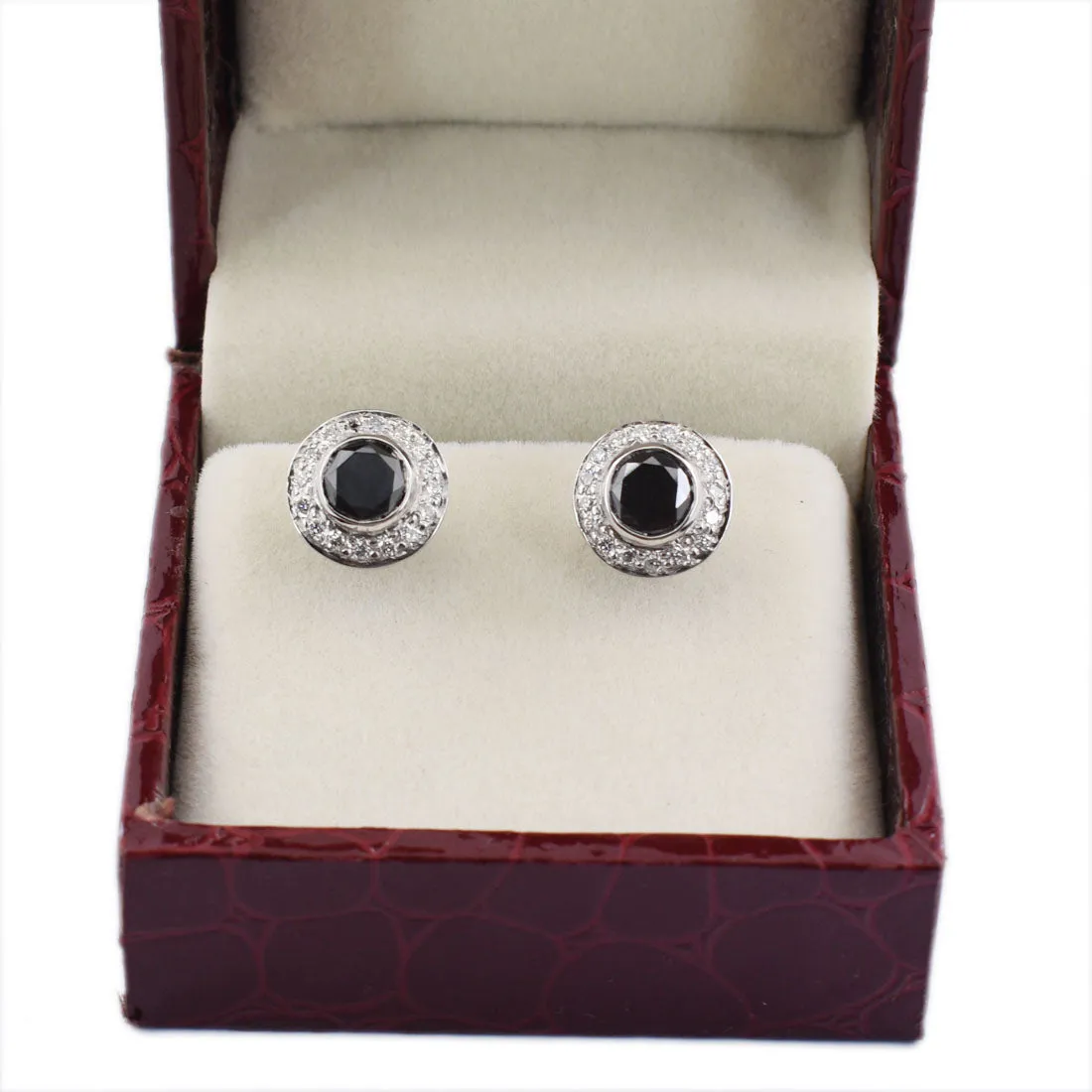 2 Ct AAA Certified Black Diamond Solitaire Studs with Diamond Accents, Amazing Collection with Great Sparkle