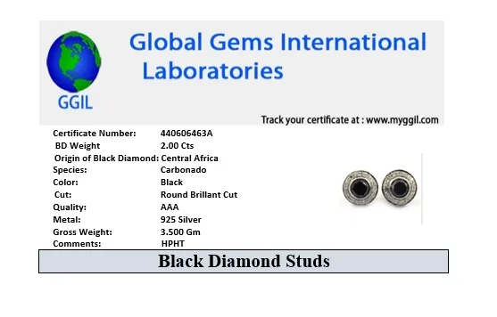 2 Ct AAA Certified Black Diamond Solitaire Studs with Diamond Accents, Amazing Collection with Great Sparkle