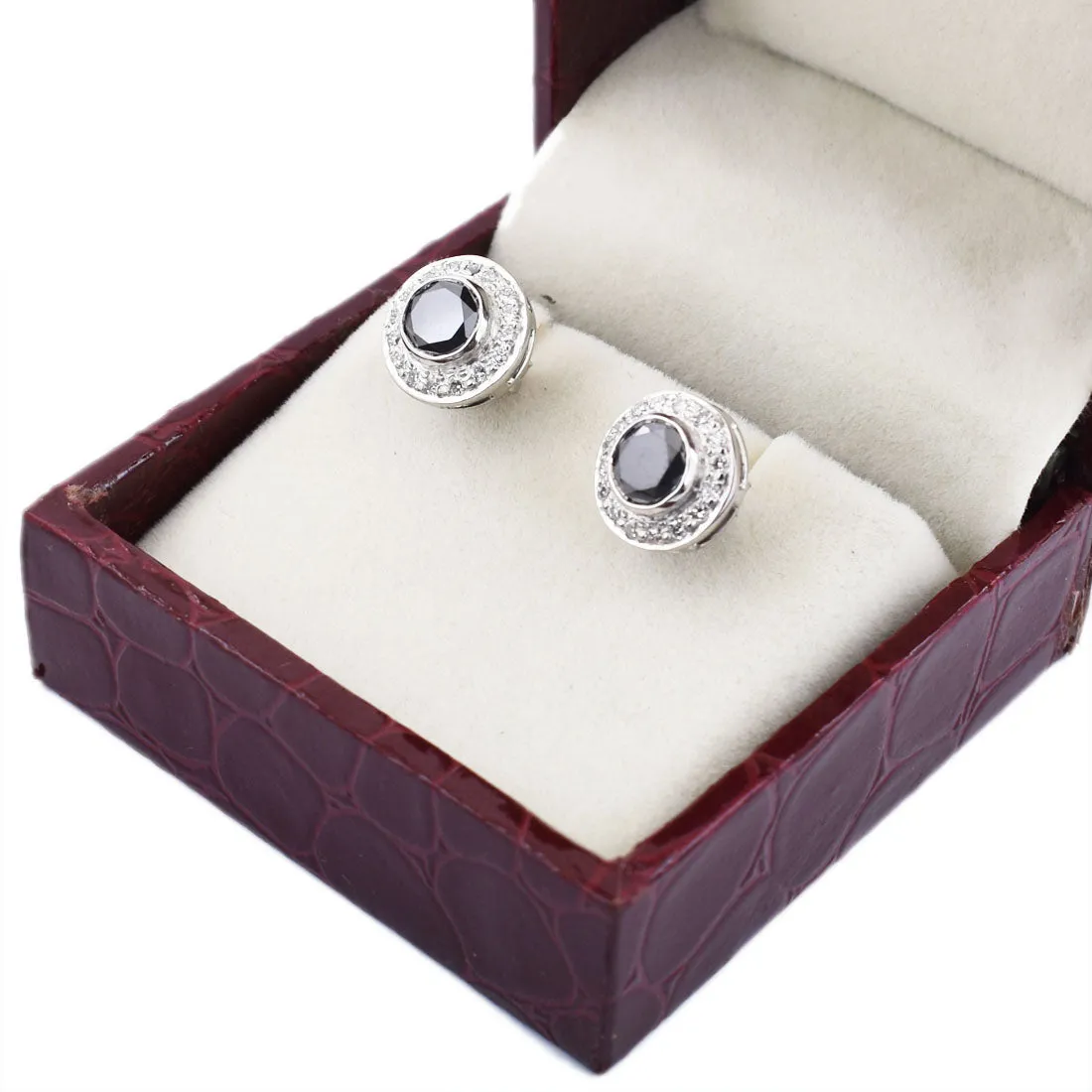 2 Ct AAA Certified Black Diamond Solitaire Studs with Diamond Accents, Amazing Collection with Great Sparkle