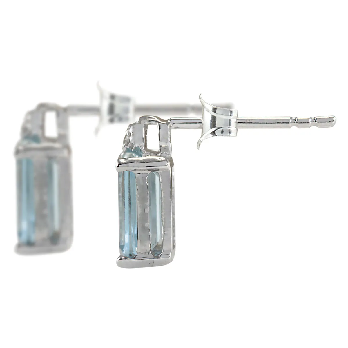 2.06 Carat Natural Aquamarine 14K White Gold Diamond Earrings