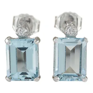 2.06 Carat Natural Aquamarine 14K White Gold Diamond Earrings