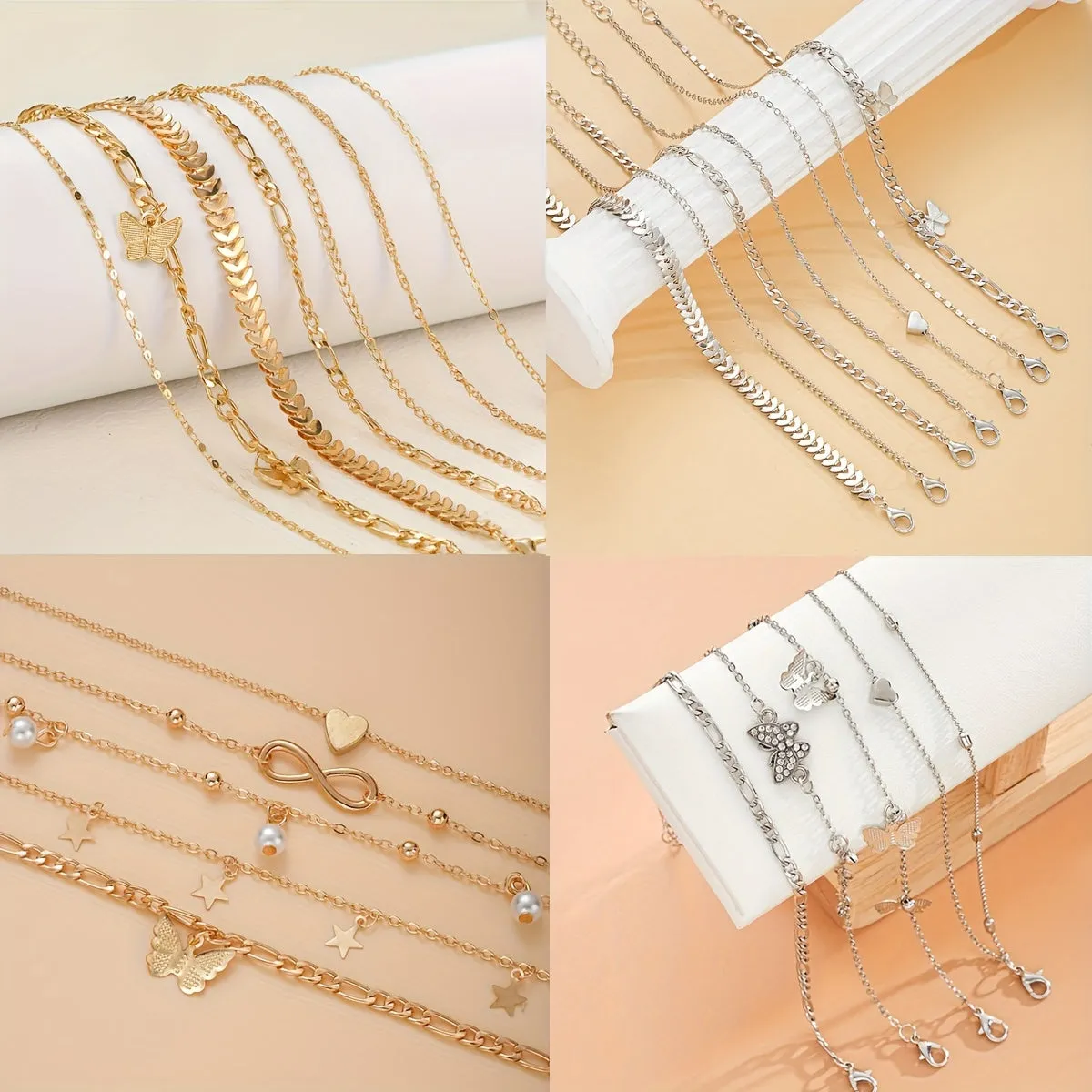 22-Piece Pearl & Charm Anklet Set – Elegant & Versatile for Any Occasion