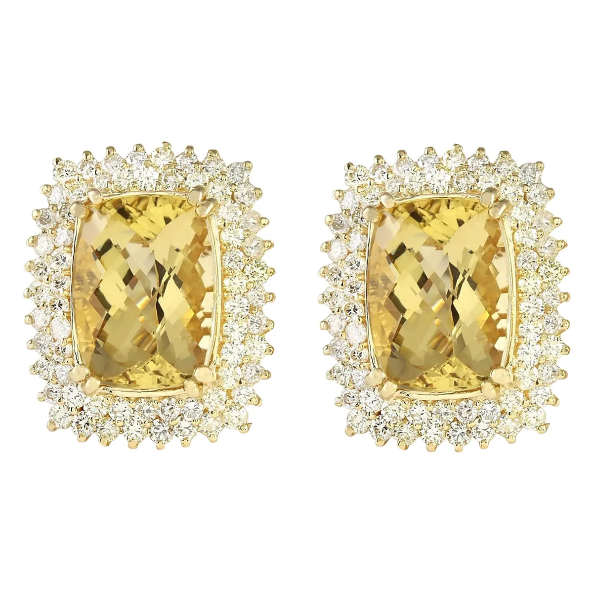 22.00 Carat Natural Citrine 14K Yellow Gold Diamond Earrings