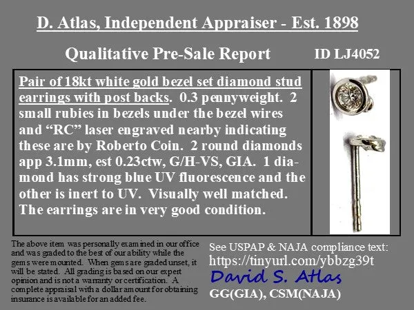 .23ctw Petite Round Brilliant Cut Diamond Stud Earrings by Roberto Coin
